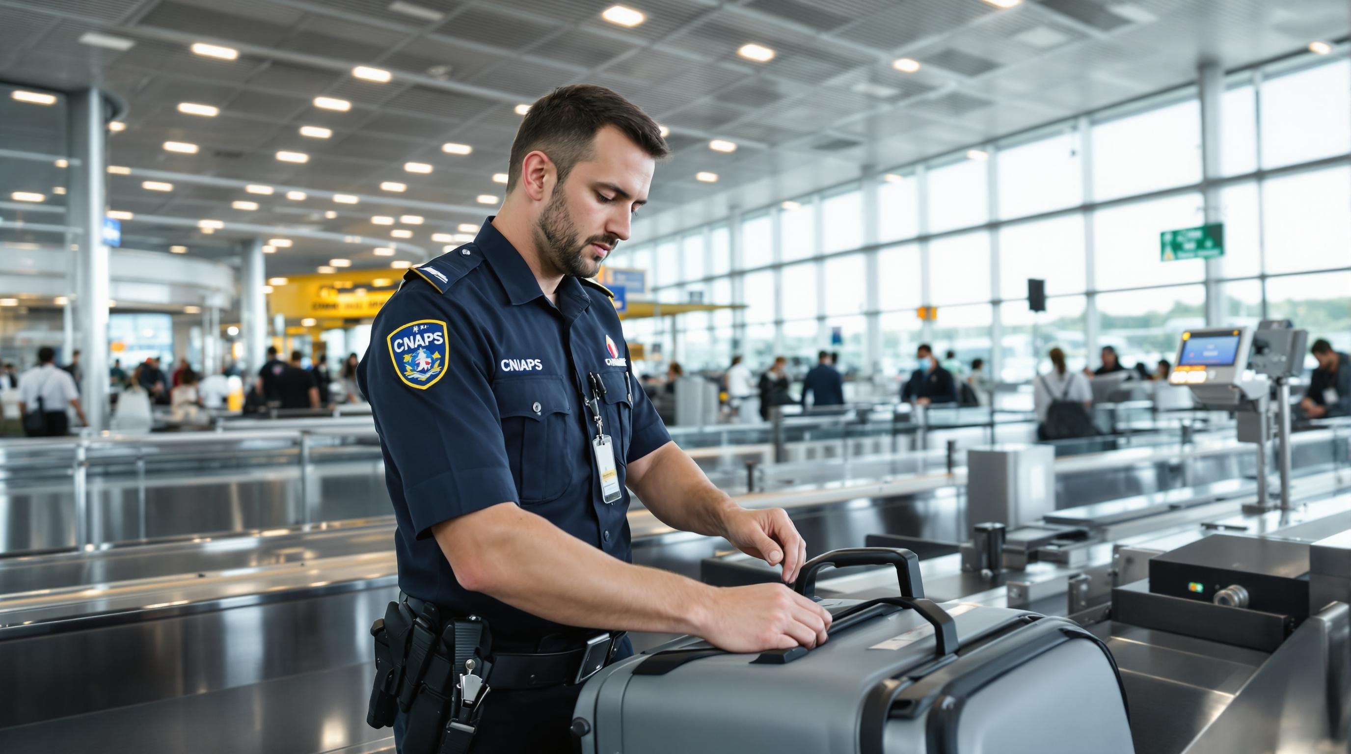 Agent de sûreté aéroportuaire contrôlant des bagages