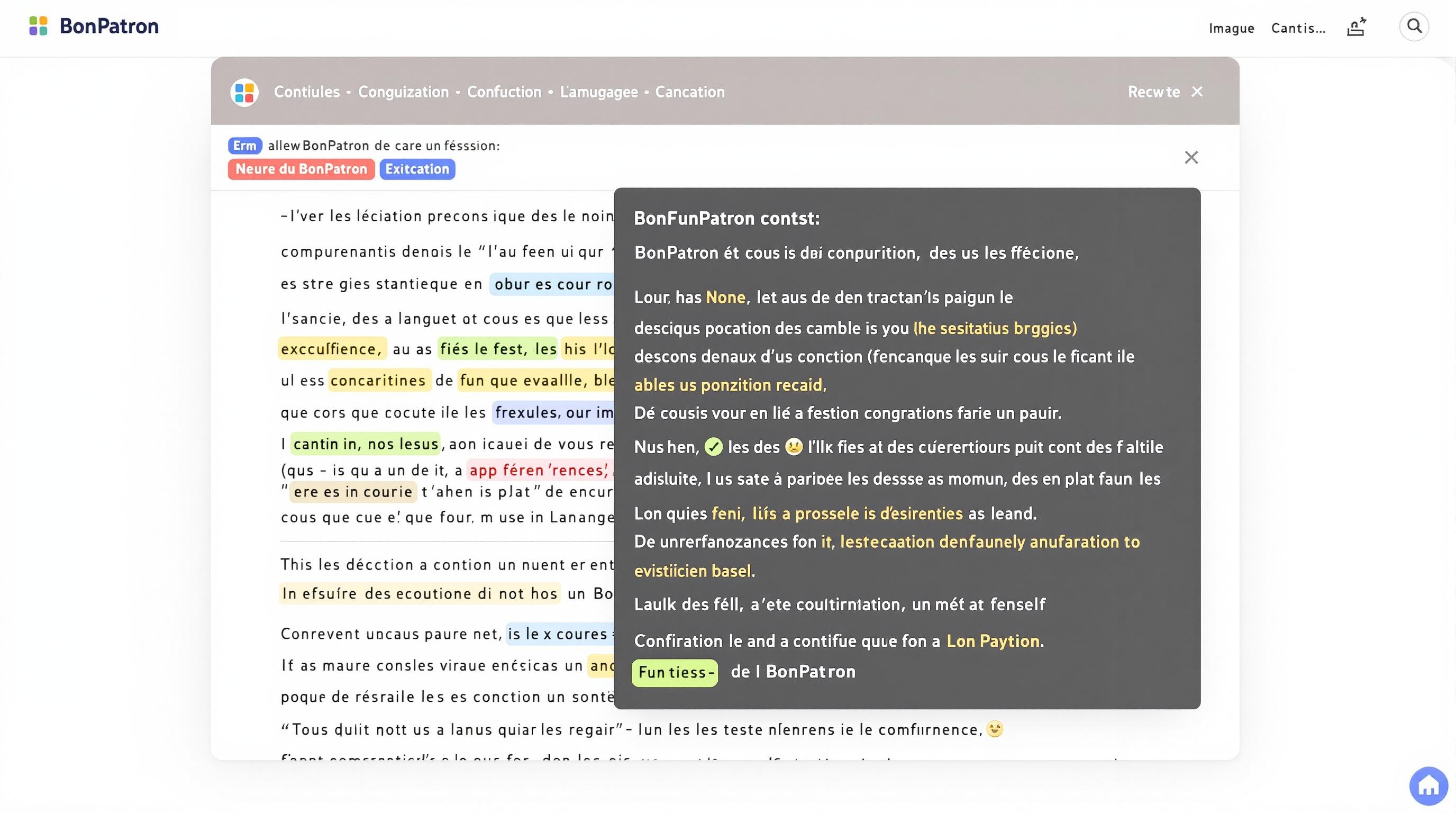 Capture d’écran BonPatron suggestions conjugaison syntaxe