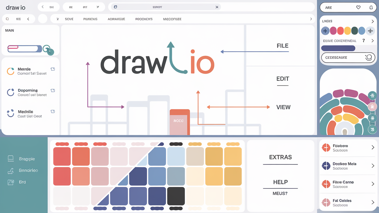 Menus principaux de draw.io surlignés pour usage pédagogique