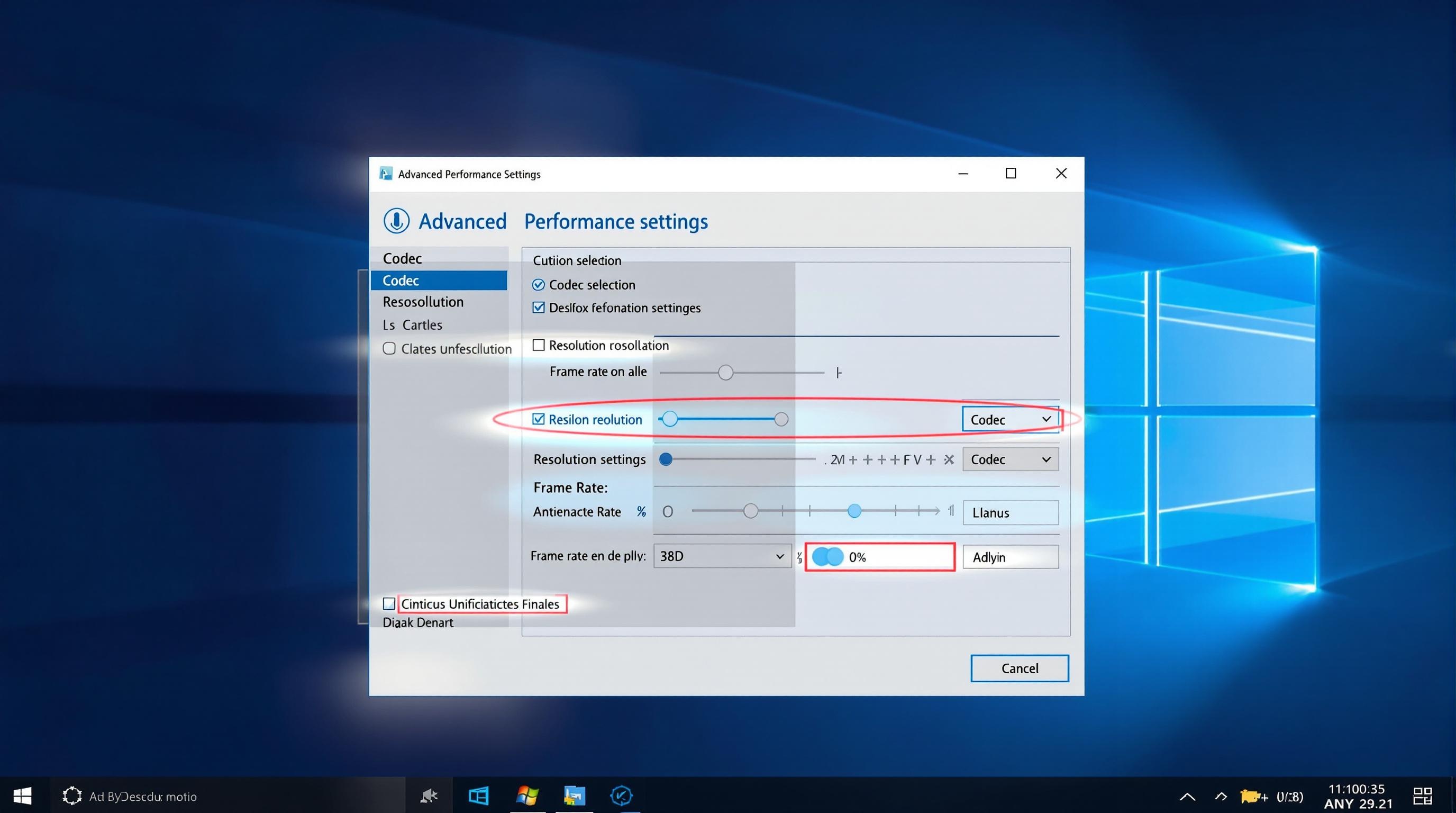 Capture écran réglages performance AnyDesk codec frame rate