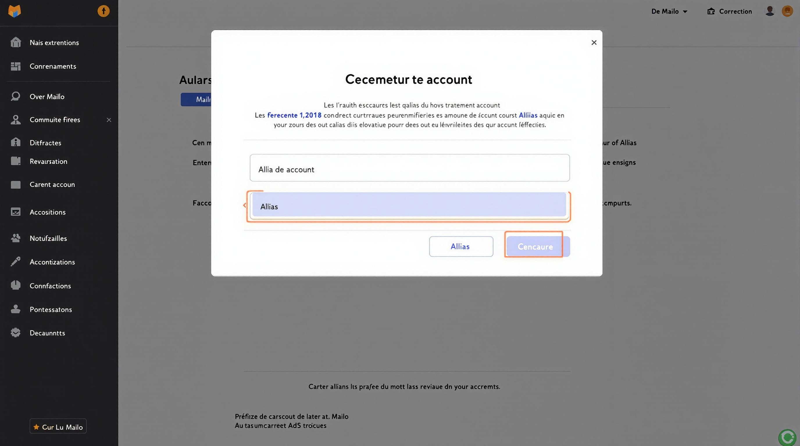Formulaire de création de compte Mailo avec champ alias sélectionné