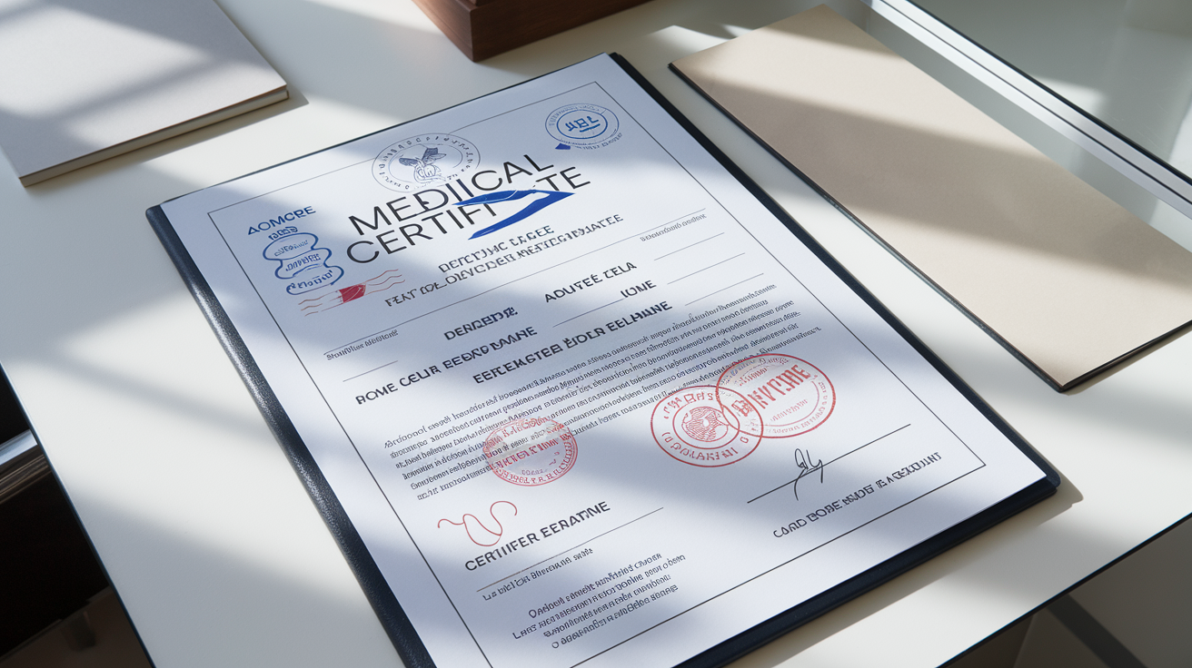 Certificat médical officiel français avec tampons et mentions légales