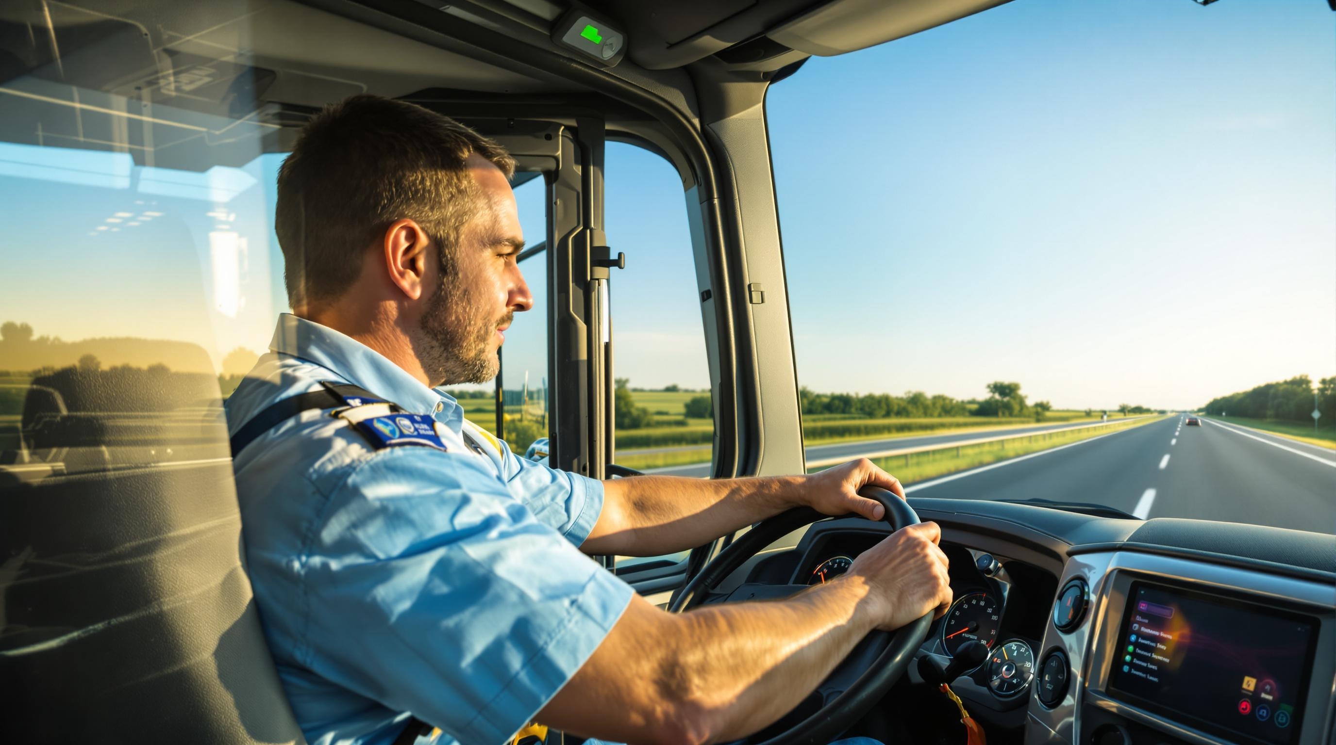 Chauffeur routier conduisant un poids lourd moderne