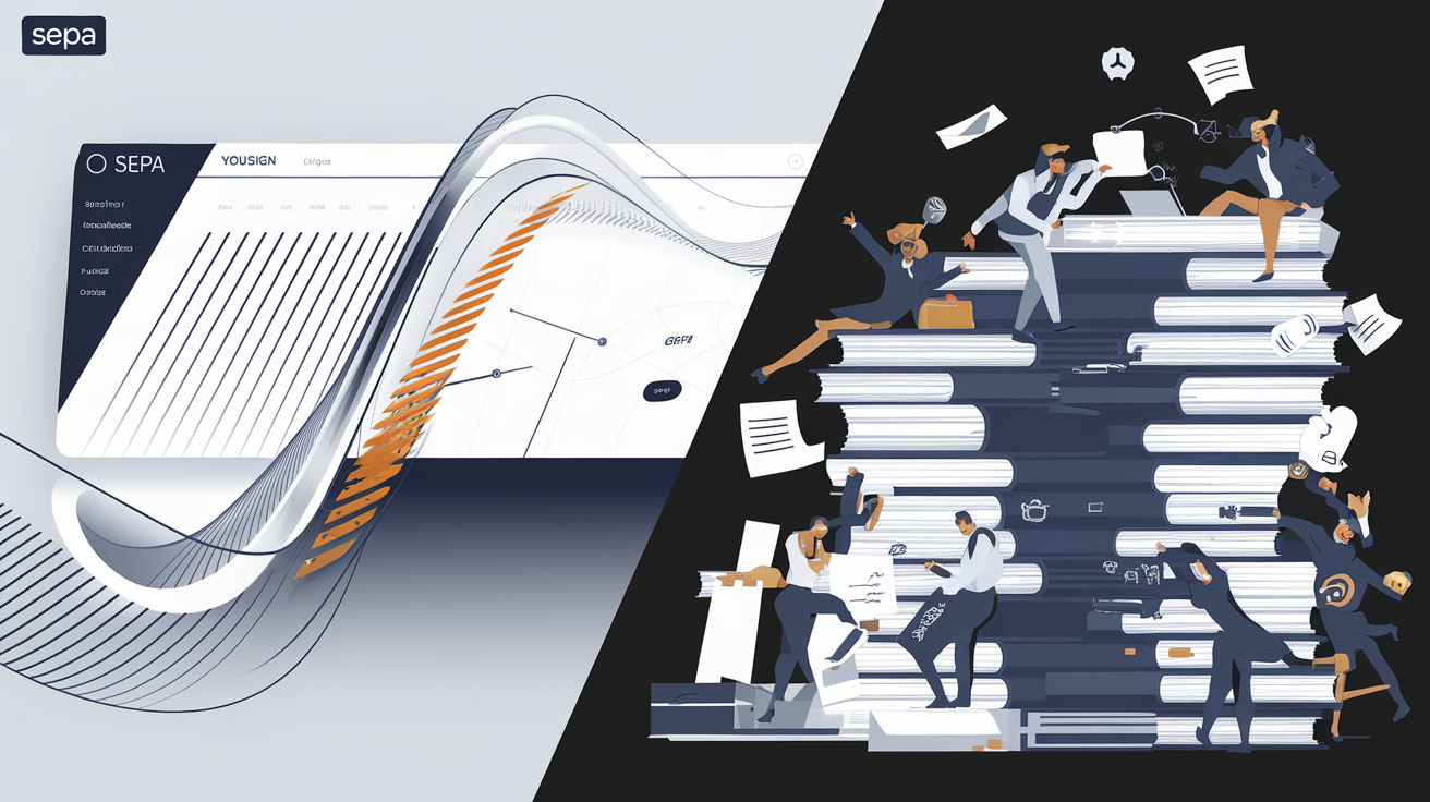 Comparatif entre un workflow SEPA digitalisé et un processus papier classique.