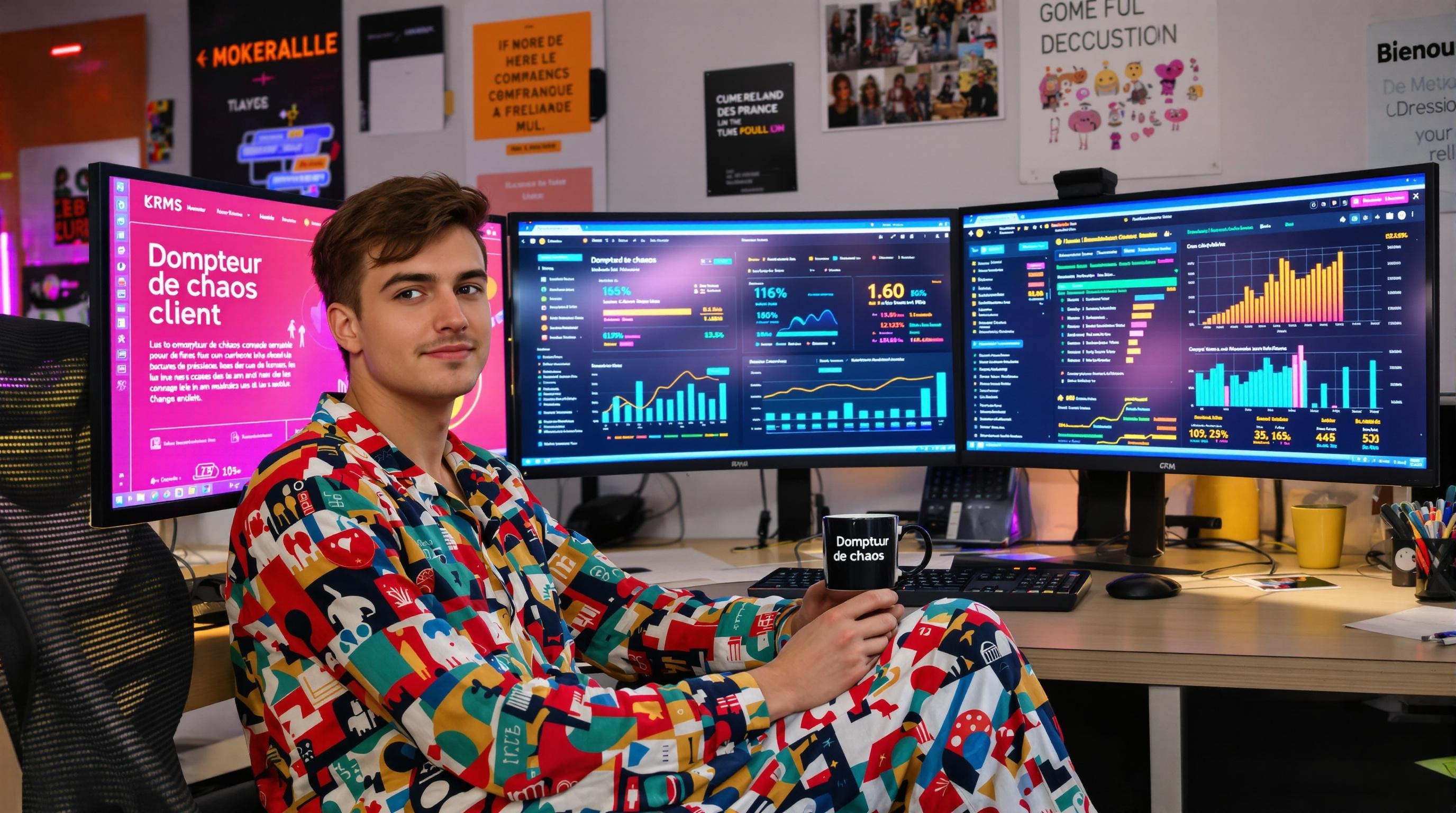CRM Manager analysant des KPI devant plusieurs écrans