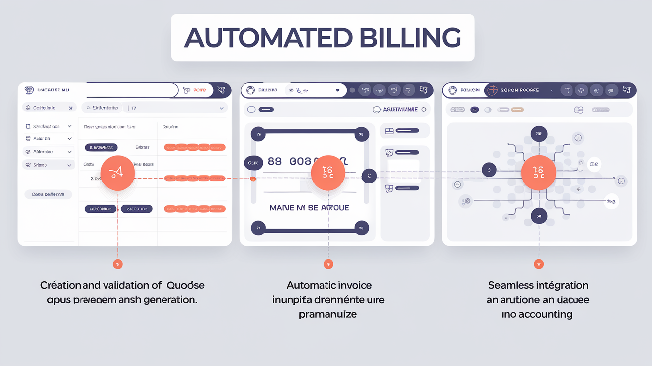 Écran de facturation automatisée OpenSi – chaque étape visible (devis, commande, facture, synchro compta).