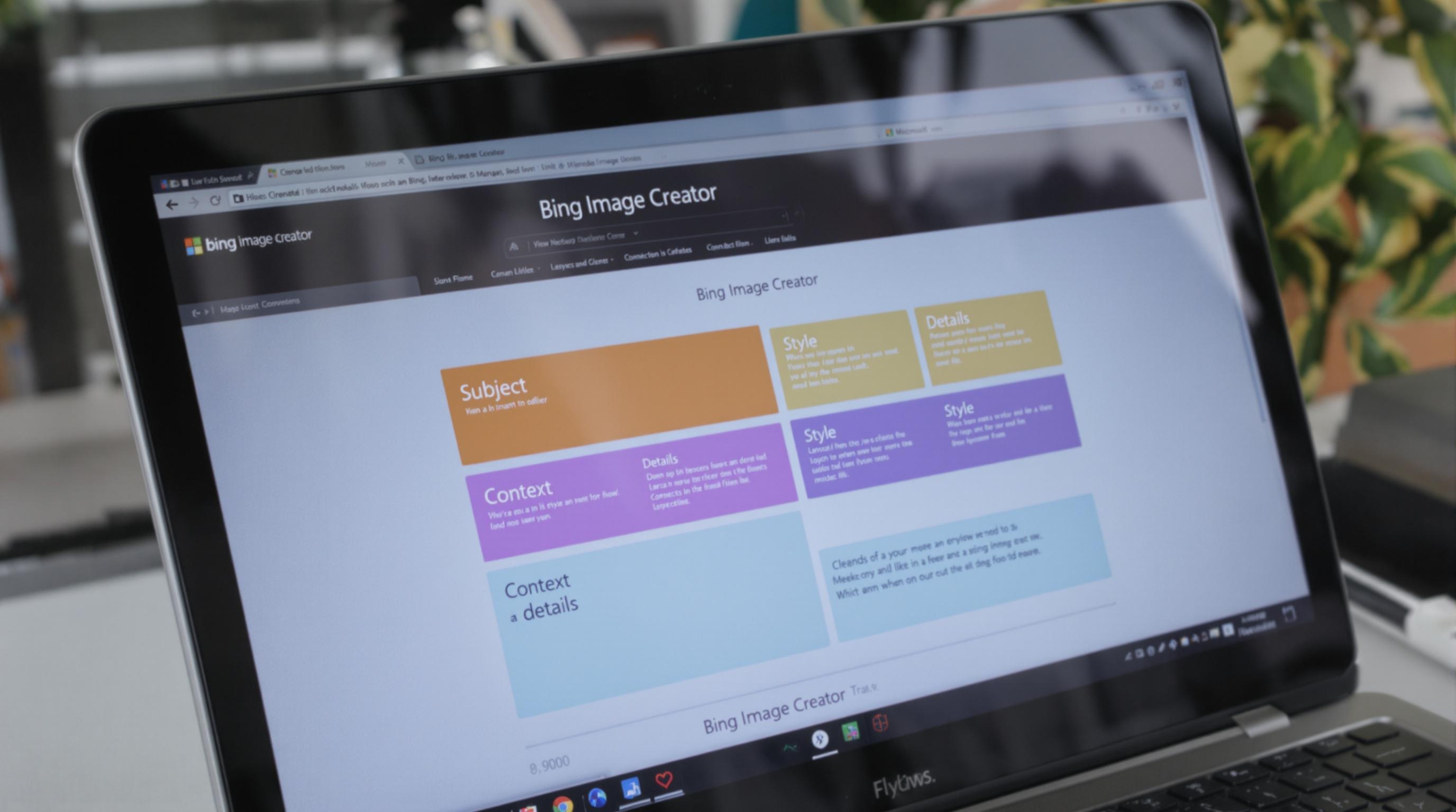 Exemple de prompt structuré avec sujet, contexte, style et détails sur Bing Image Creator
