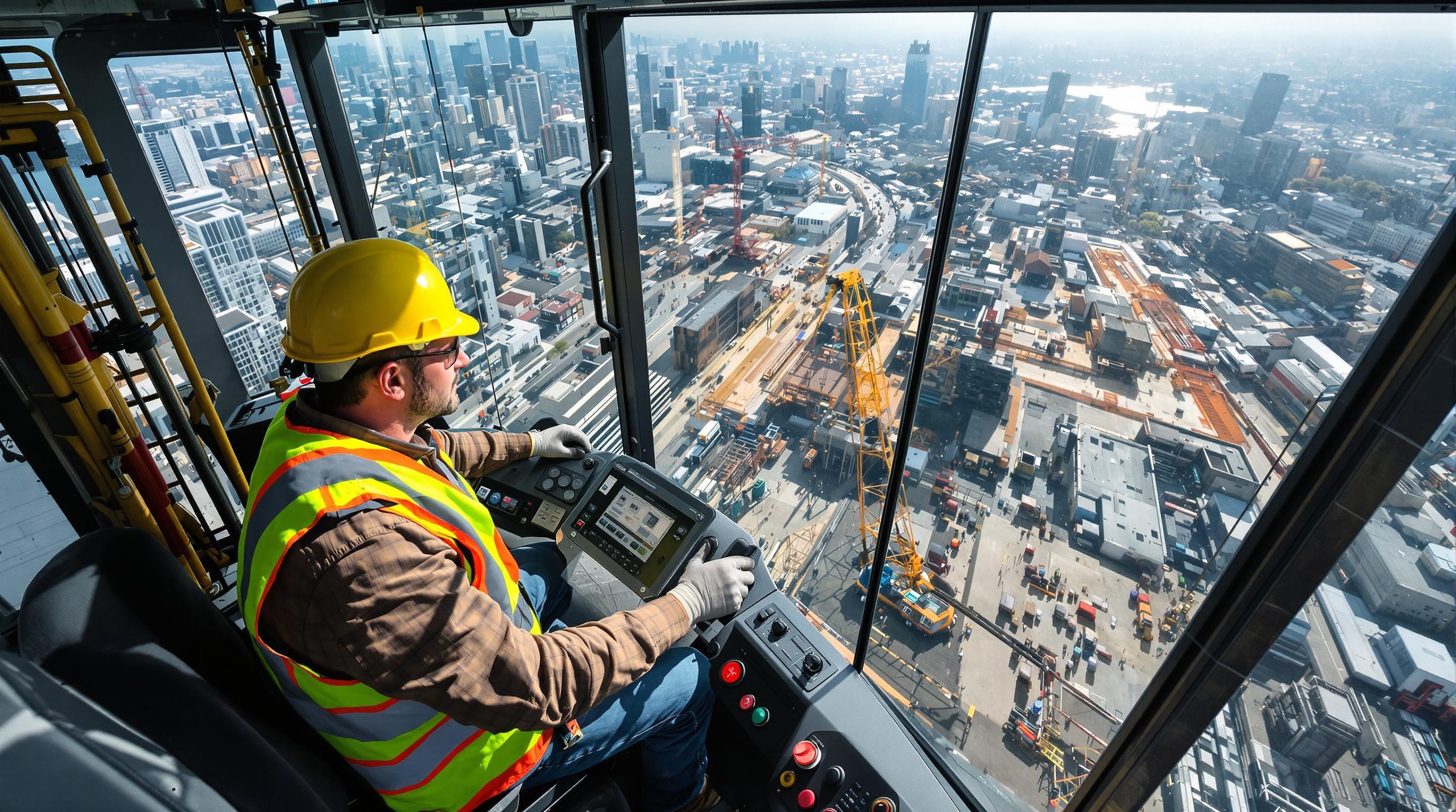 Grutier opérant sur un chantier de grande hauteur