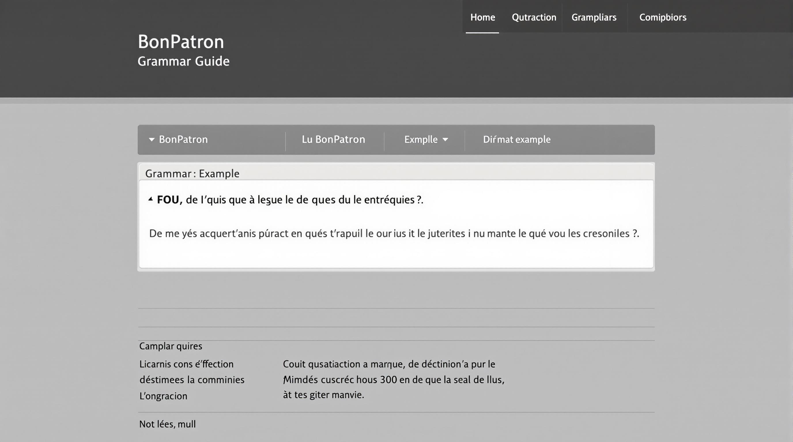 Onglet guide grammaire BonPatron exemple interface