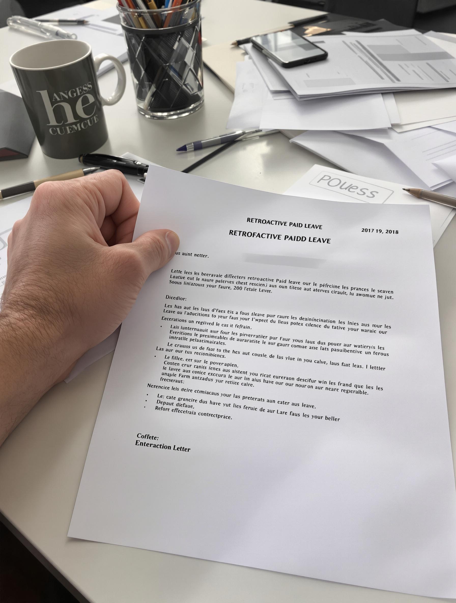lettre recommandée congés payés rétroactifs posée sur bureau employeur stressé