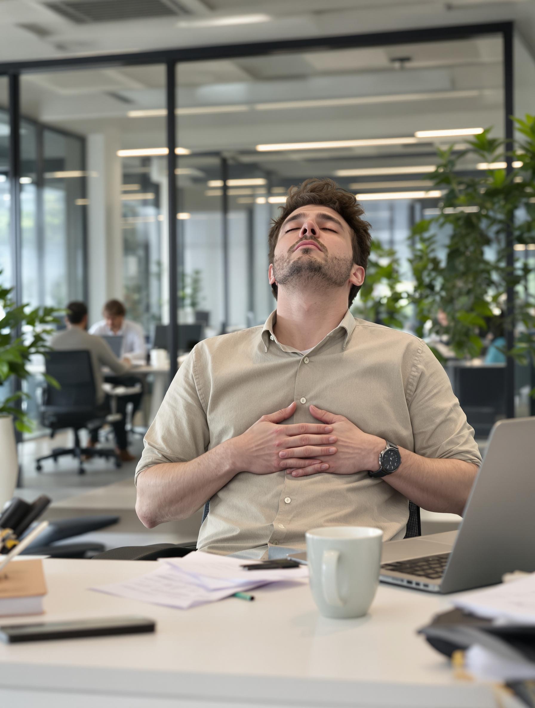 personne fatiguée micro-pause respiration open space