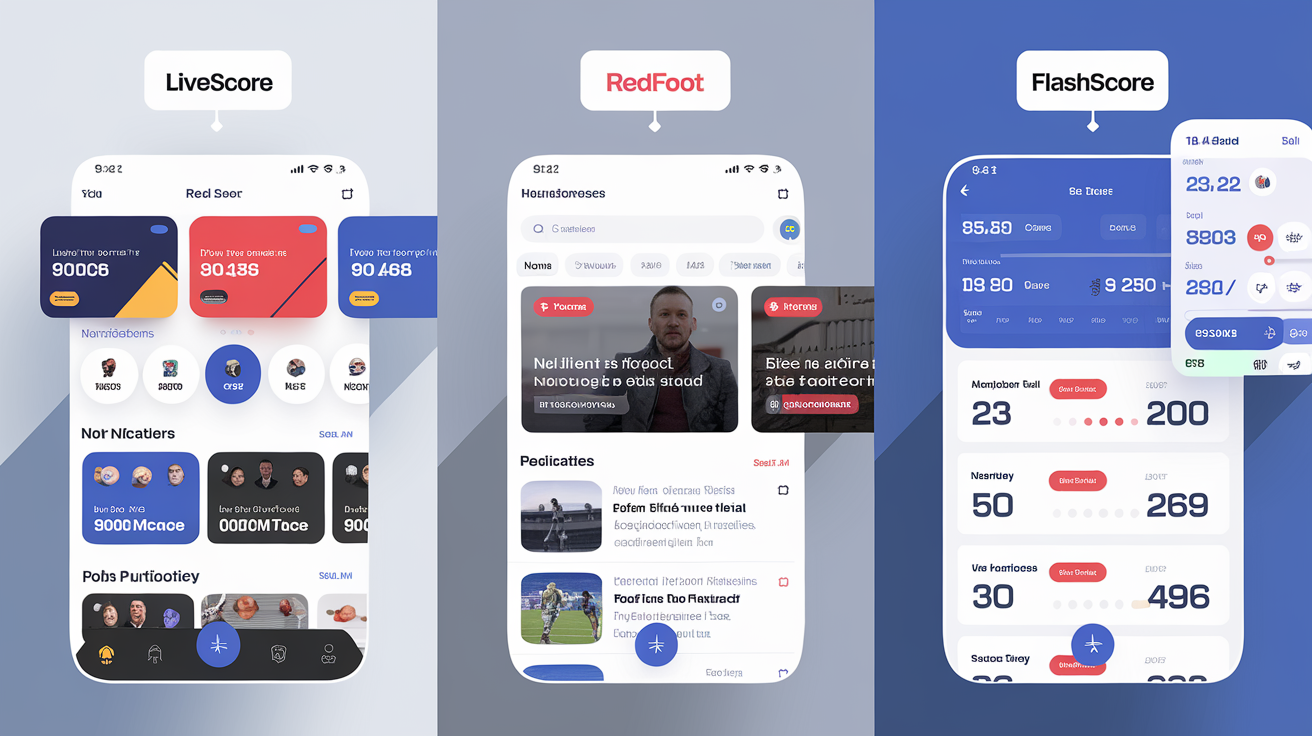 Comparatif des interfaces LiveScore RedFoot FlashScore