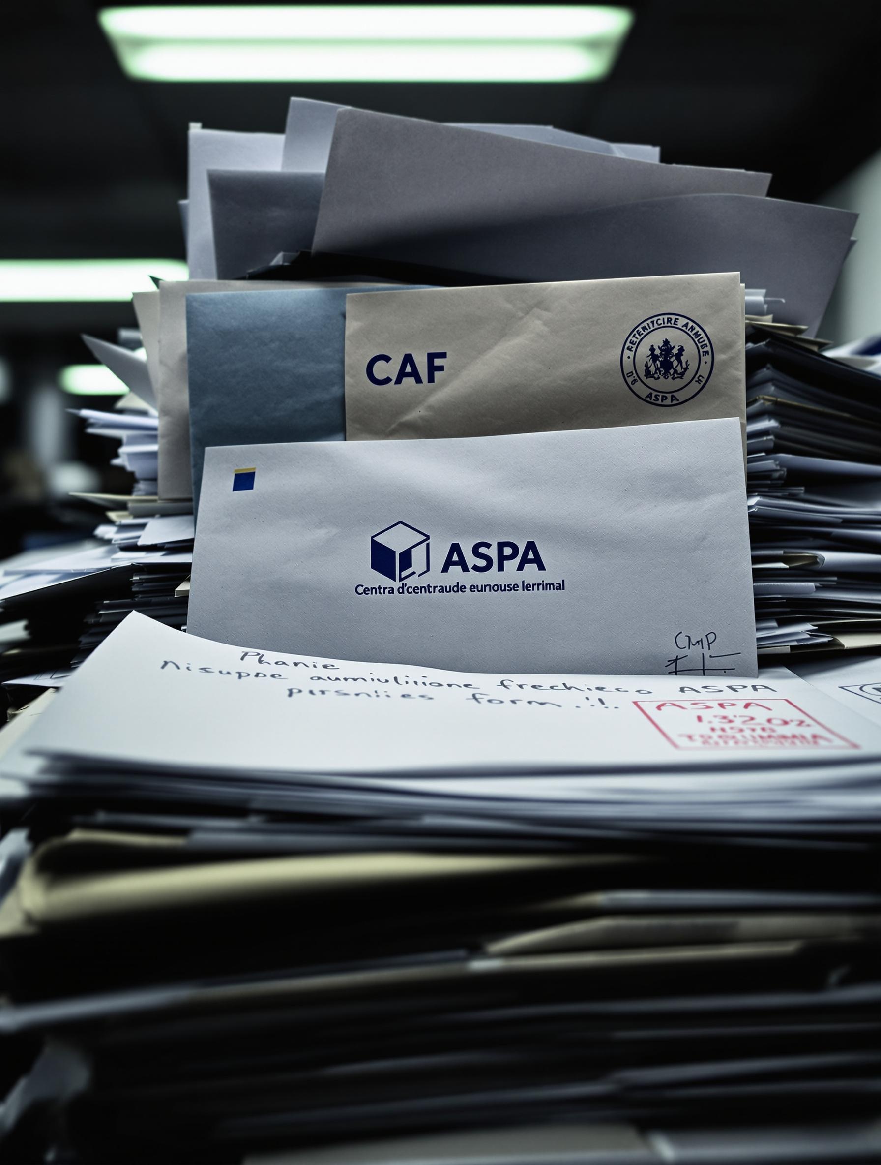 Pile de dossiers administratifs français liés aux allocations sociales