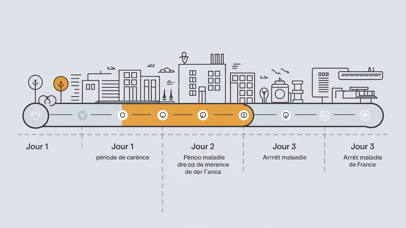 Schéma illustrant les trois premiers jours non indemnisés lors d’un arrêt maladie en France.