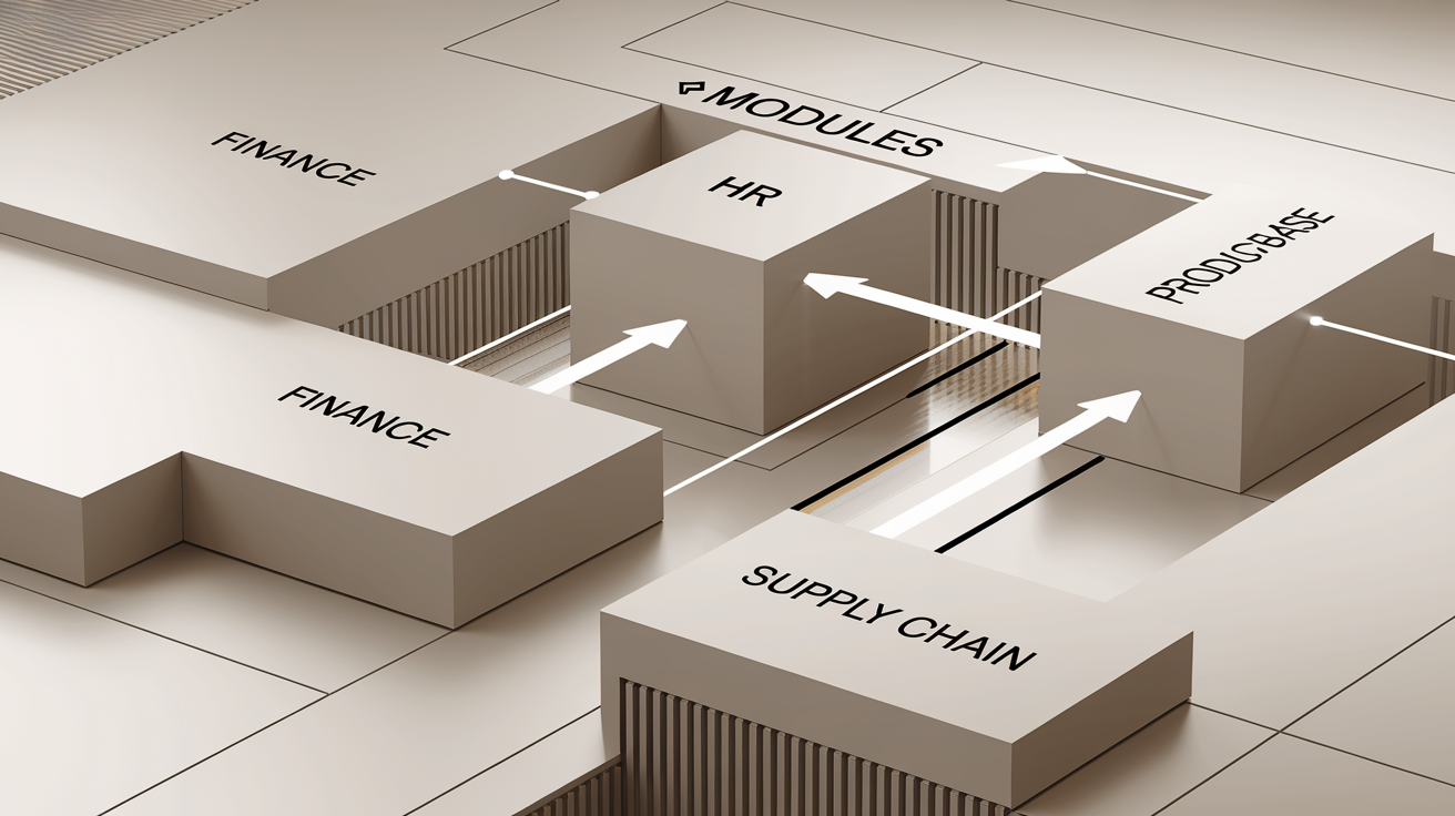 Schéma de centralisation des données ERP – modules interconnectés