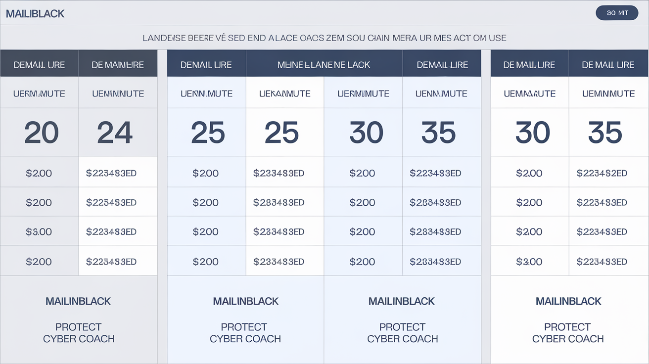 Tableau comparatif prix packs Mailinblack