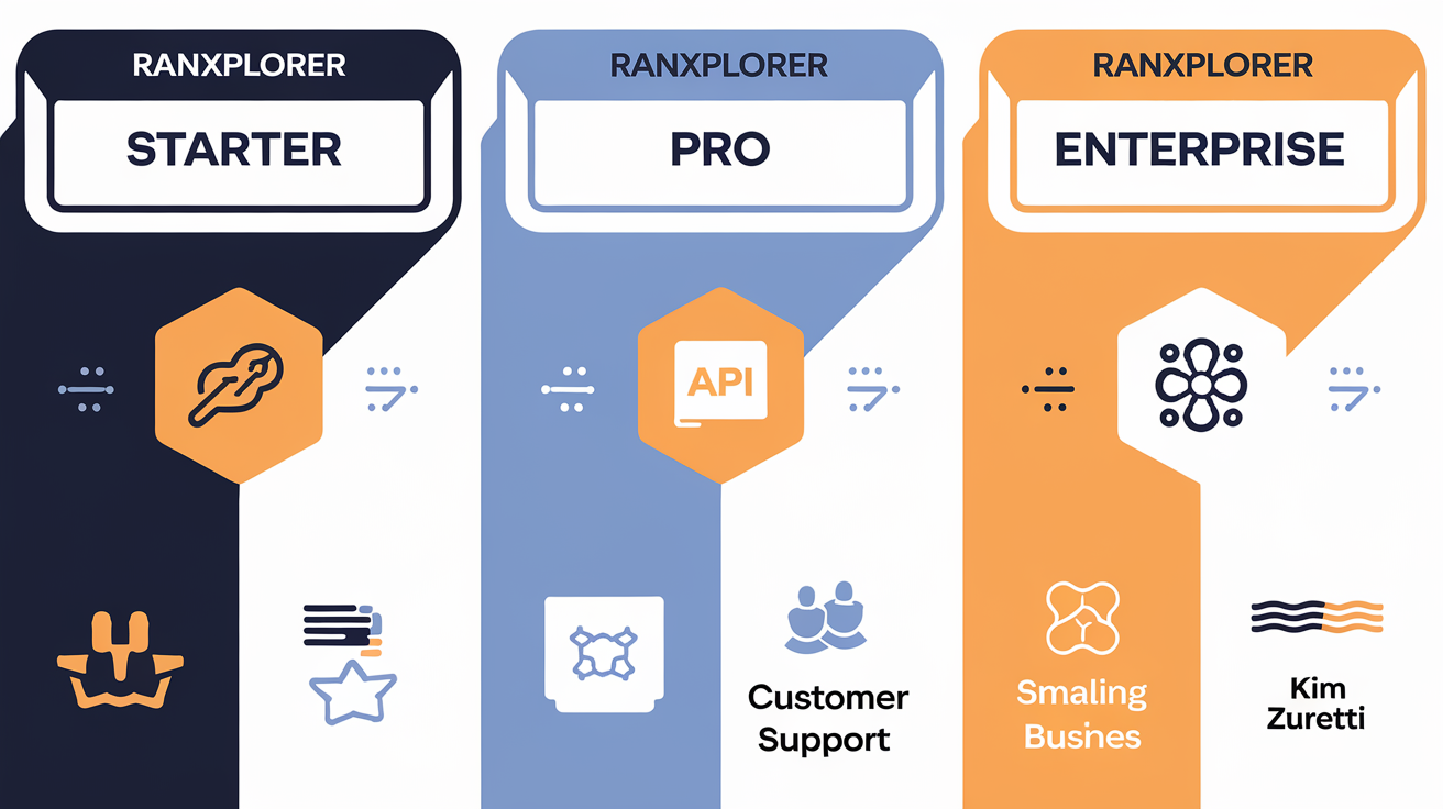 Visuel des forfaits Ranxplorer : Starter, Pro et Entreprise